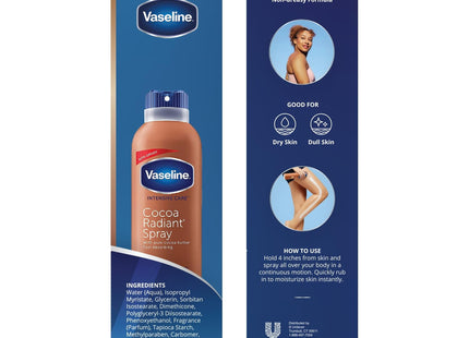 Vaseline Intensive Care Radiant Moisturizer Non Greasy Spray Body Lotion, Cocoa, 6.5 fl oz (Pack Of 8)