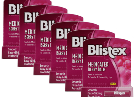 Blistex Medicated Barry Lip Balm Stick SPF15 Dry Cracked Lips 0.15oz (6 Pack) - Personal Care > Skin Balms & Treatments