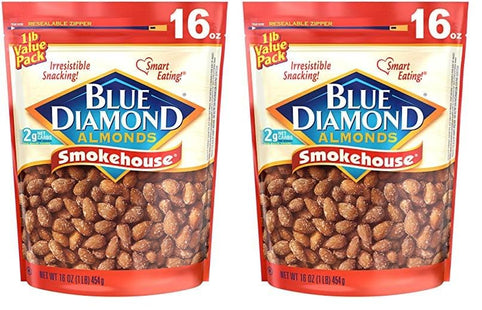 Blue Diamond Almonds Gluten Free Smokehouse Flavored Snack Nuts 16oz (2 Pack) - Food & Beverages > Baking Desserts Seeds