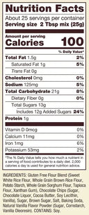 a close up of a nutrition label for a chocolate bar