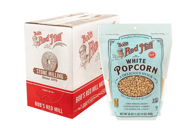 Bob’s Red Mill Resealable Whole Grain Snack Kernel White Popcorn 30oz (4 Pack) - Food & Beverages > Snacks