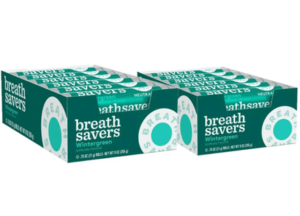 Breath Savers Wintergreen Flavored Sugar Free Mints Rolls 0.75 oz (12 Pack) - Food & Beverages > Sweets Chocolate Gums