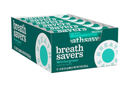 Breath Savers Wintergreen Flavored Sugar Free Mints Rolls 0.75 oz (12 Pack) - Food & Beverages > Sweets Chocolate Gums