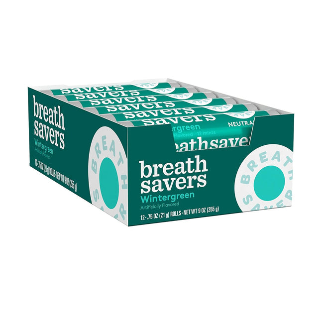 Breath Savers Wintergreen Flavored Sugar Free Mints Rolls 0.75 oz (12 Pack) - Food & Beverages > Sweets Chocolate Gums