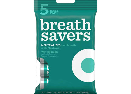 Breath Savers Wintergreen Flavored Sugar Free Mints Rolls 0.75 oz (12 Pack) - Food & Beverages > Sweets Chocolate Gums