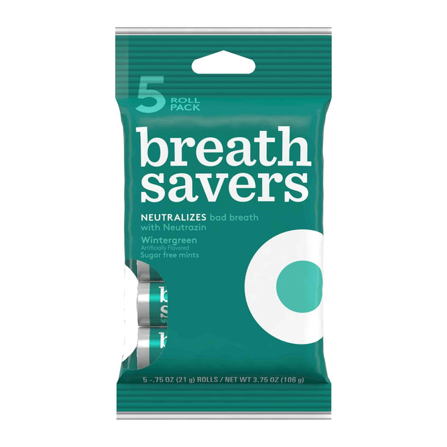 Breath Savers Wintergreen Flavored Sugar Free Mints Rolls 0.75 oz (5 Pack) - Food & Beverages > Sweets Chocolate Gums