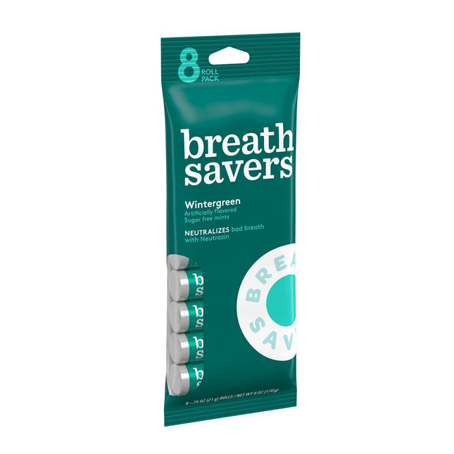 Breath Savers Wintergreen Flavored Sugar Free Mints Rolls 0.75 oz (8 Pack) - Food & Beverages > Sweets Chocolate Gums