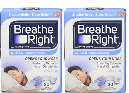 Breathe Right Original Clear Nasal Strips Sensitive Skin Large 30ct (6 Pack) - Health Care > Sleeping Aids