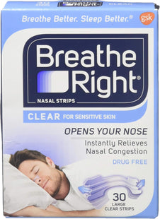 Breathe Right Original Clear Nasal Strips Sensitive Skin Large 30ct (3 Pack) - Health Care > Sleeping Aids