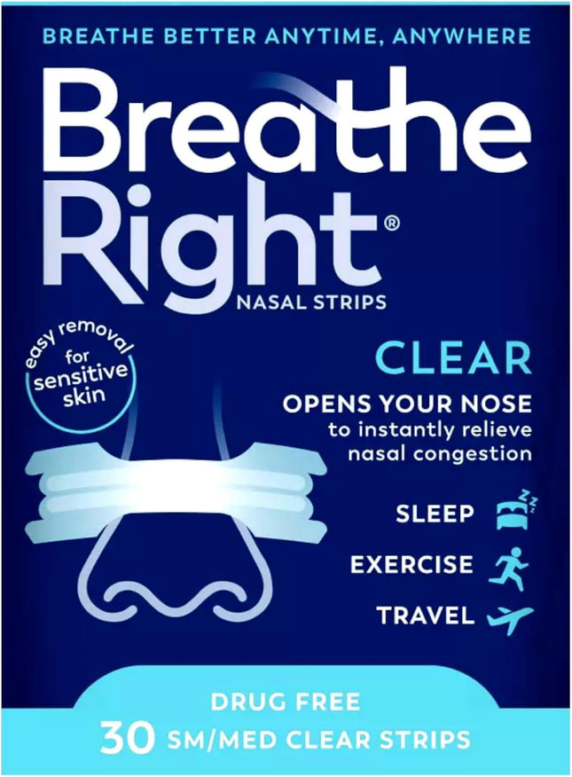 Breathe Right Original Nasal Strips Clear Small/ Medium 30ct (2 Pack) - Health Care > Sleeping Aids