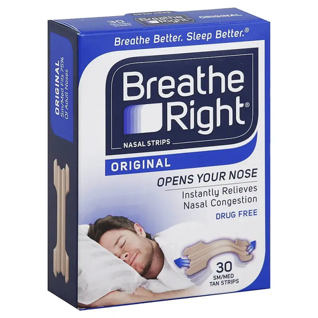 a close up of a box of breathe right nasal strips