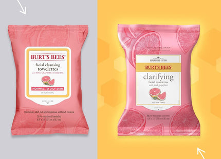 Burt’s Bees Facial Cleansing Towelettes Oily Skin Pink Grapefruit 30ct (3 Pack) - Personal Care > Cleansers & Toners