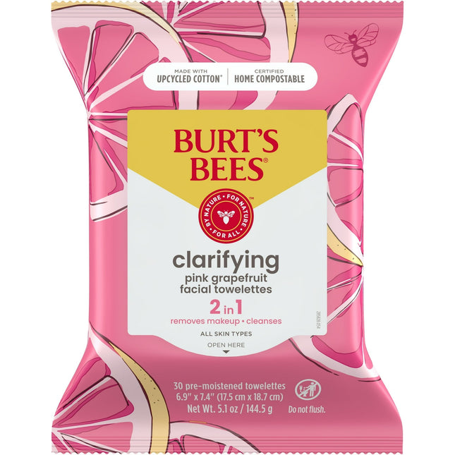 Burt’s Bees Facial Cleansing Towelettes Oily Skin Pink Grapefruit 30ct - Personal Care > Cleansers & Toners