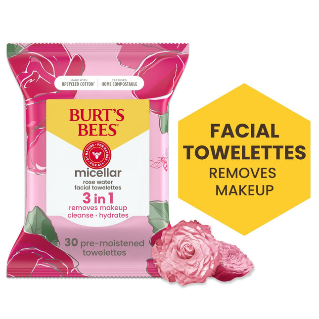 Burt’s Bees Micellar Facial Towelettes With Rose Water 30ct (2 Pack) - Personal Care > Skin Cleansers & Toners