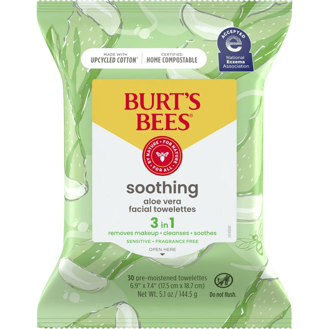 Burt’s Bees Soothing Facial Towelettes With Aloe Vera 30ct (2 Pack) - Personal Care > Skin Cleansers & Toners