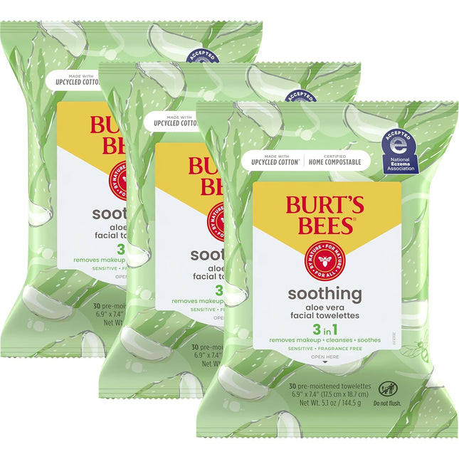 Burt’s Bees Soothing Facial Towelettes With Aloe Vera 30ct (3 Pack) - Personal Care > Skin Cleansers & Toners