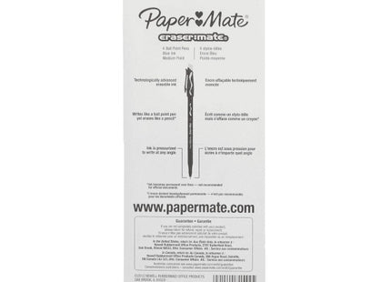 Paper Mate Erasermate Stick Medium Tip Ballpoint Pens, 3 Blue Ink Pens (Pack Of 1)