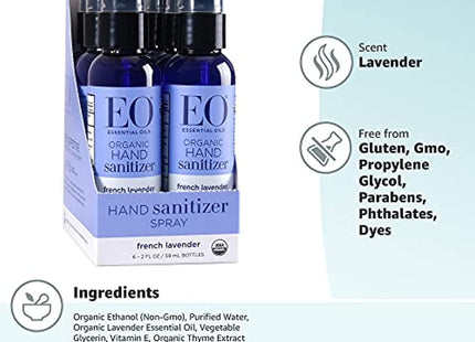 EO Hand Sanitizer Gel, Organic Plant-Based, Botanical Extracts, Lavender Scent  8 Ounce (Pack Of 3)