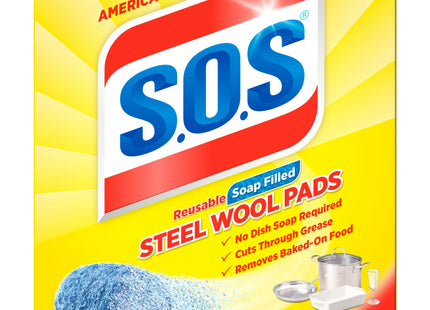 S.O.S. Reusable Soap Filled, Lemon Fresh Steel Wool Soap Dish Scrubber Pads, 10 Count (Pack Of 6)