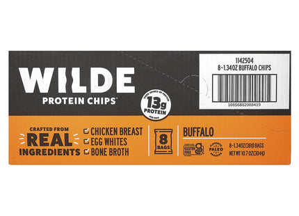 WILDE SNACKS Protein Chips Buffalo Style Chicken, Thin and Crispy, High Protein, 1.34 Ounce (Pack Of 16)