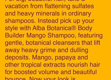 Alba Botanica Body Builder, Mango Natural Hawaiian, Hair Wash, Mango Moisturizing, Shampoo, 12 Ounce (Pack Of 6)