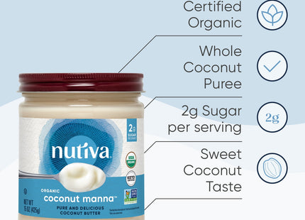 Nutiva Organic Coconut Manna Pur̩ed Coconut Butter, Creamy Spread for Smoothies, Gluten-Free, 15 Ounce (Pack Of 1)