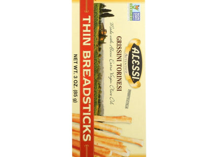 Alessi Imported Breadsticks, Thin Autentico Italian Crispy Bread Sticks, Low Fat Made with Extra Virgin Olive Oil, 3 Ounce (Pack Of 1)