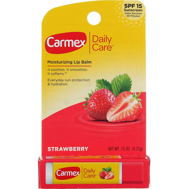 Carmex Daily Moisturizing Lip Balm SPF15 Stick Strawberry 0.15oz (12 Pack) - Personal Care > Skin Balms & Treatments