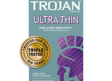 Trojan Ultra Thin for Ultra Sensitivity Premium Fragrance free Lubricated Latex Condoms, 12 Count (Pack Of 1)