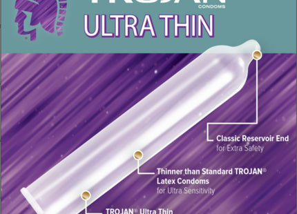 Trojan Ultra Thin for Ultra Sensitivity Premium Fragrance free Lubricated Latex Condoms, 12 Count (Pack Of 1)