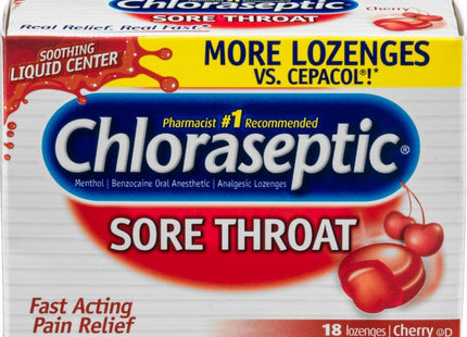 Chloraseptic Fast Acting Soar Throat Lozenges Cherry Flavor 18ct (12 Pack) - Health Care > Coughing & Sore Throats