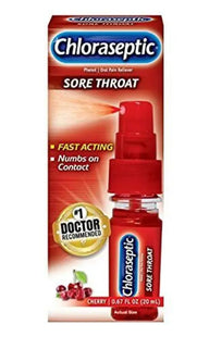 a bottle of cloroseptic sore throat spray