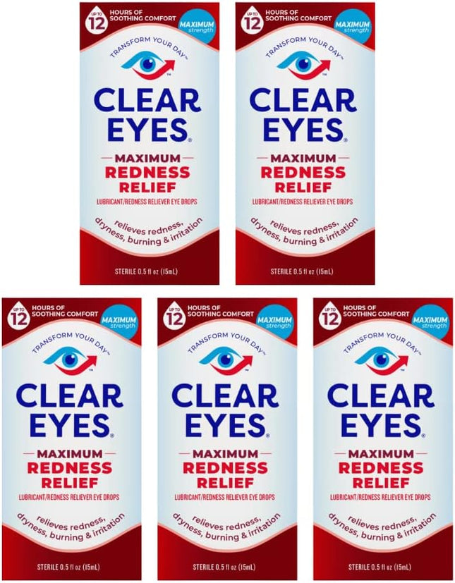 Clear Eyes Maximum Redness Eye Relief Lubricant Drops 0.5 Floz (5 Pack) - Personal Care > Vision & Wash