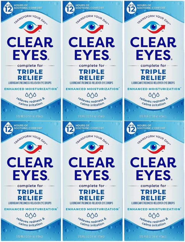 Clear Eyes Triple Action Lubricant Redness Relief Eye Drops 0.5 Floz (6 Pack) - Personal Care > Vision & Wash