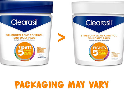 Clearasil Stubborn Acne Control 5in1 Daily Facial Cleansing Pads 90ct (2 Pack) - Personal Care > Skin & Blemish