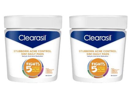 Clearasil Stubborn Acne Control 5in1 Daily Facial Cleansing Pads 90ct (2 Pack) - Personal Care > Skin & Blemish