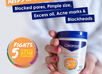 Clearasil Stubborn Acne Control 5in1 Daily Facial Cleansing Pads 90ct - Personal Care > Skin & Blemish Treatments