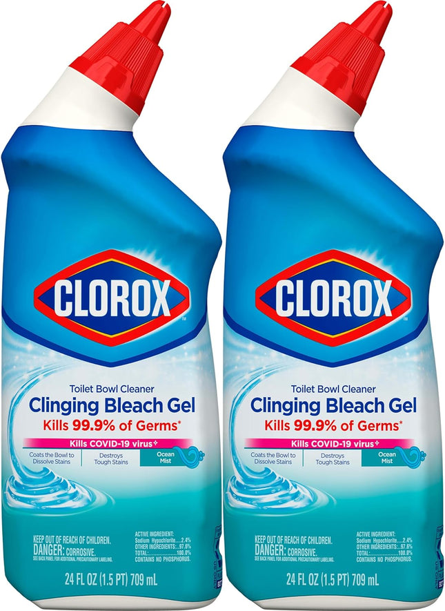 Clorox Toilet Bowl Cleaner Clinging Bleach Gel Cool Wave Scent 24 Floz (2 Pack) - Household Supplies > Cleaning Products