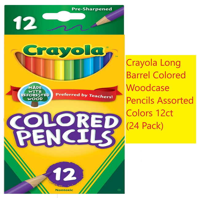 Crayola Long Barrel Colored Woodcase Pencils Assorted Colors 12ct (24 Pack) - Collectibles & Art > Drawing Painting Pens