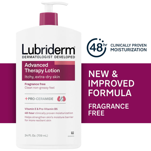 Lubriderm Advanced Therapy Moisturizing Body Lotion, For Extra Dry Skin, With Vitamins E and B5, Fragrance-Free, 24 Fl Ounce (Pack Of 1)