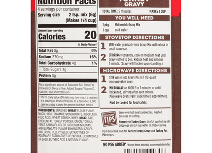 Mccormick Turkey Gravy Mix, Naturally Flavored, Sachet, Plastic Envelope, 0.87 Ounce (Pack Of 48)