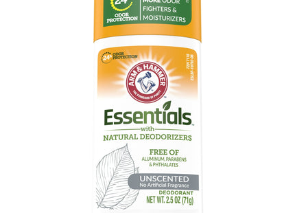 Arm & Hammer Essentials, Natural, Solid, Antiperspirant Deodorant, Unscented 2.5 Ounce (Pack Of 2)