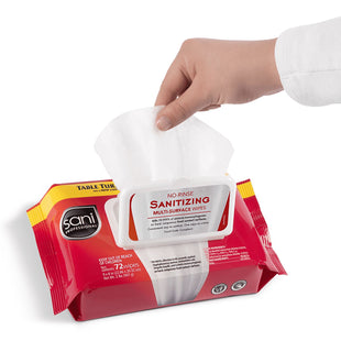 Sani Professional Nice-Pak Table Turners, No-rinse, Sanitizing Wipes, White, 72 Count (Pack Of 8)