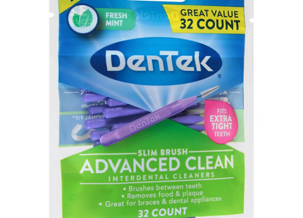 DenTek Slim Brush Advanced Clean Interdental Cleaners Tight 32 Count (Pack Of 6)