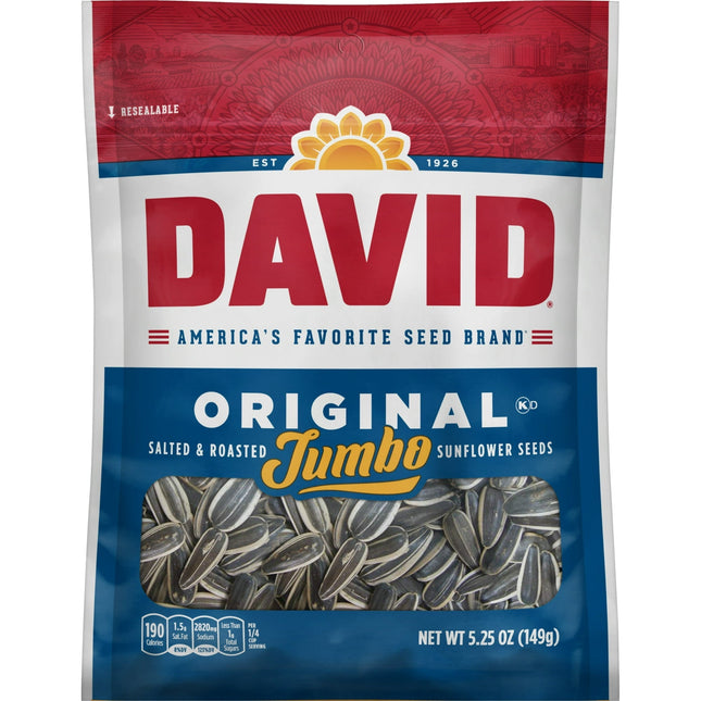 David Original Jumbo Roasted And Salted Sunflower Seeds 5.25oz (4 Pack) - Food & Beverages > Snacks Nuts