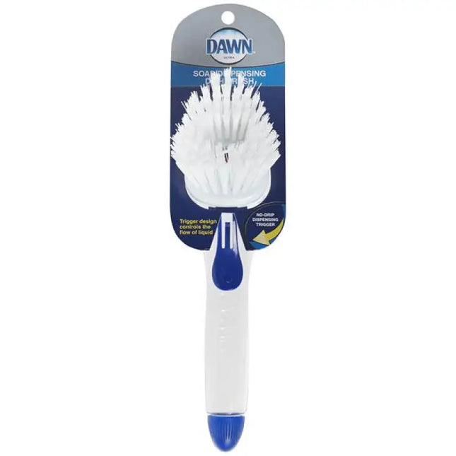 a white brush with a blue handle