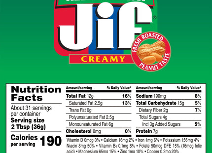 Jif Creamy Natural Peanut Butter, Rich Nutty Flavor with High Protein Spread, Gluten-Free, 40 Ounce (Pack Of 6)