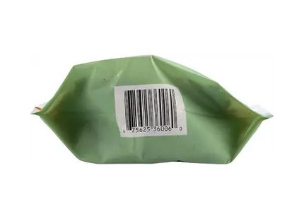 a green bag with a barcode on it