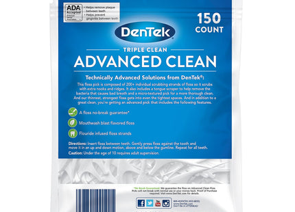 DenTek Flossers Advanced Clean Dental Floss Picks 150 ct (3 Pack) - Personal Care > Oral &