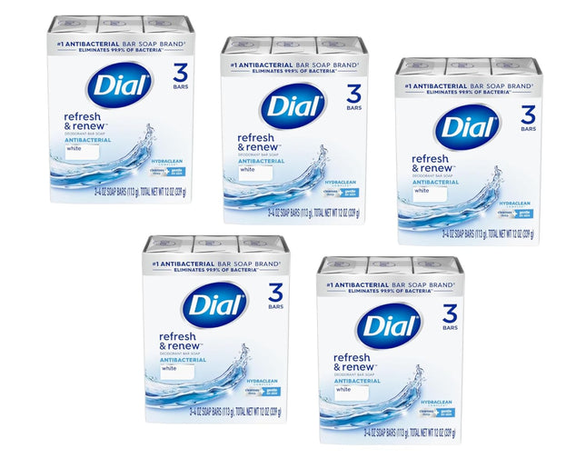 Dial Clean & Refresh Antibacterial Deodorant Bar Soap White 4oz 3 (5 Pack) - Personal Care > Bath Body Soaps